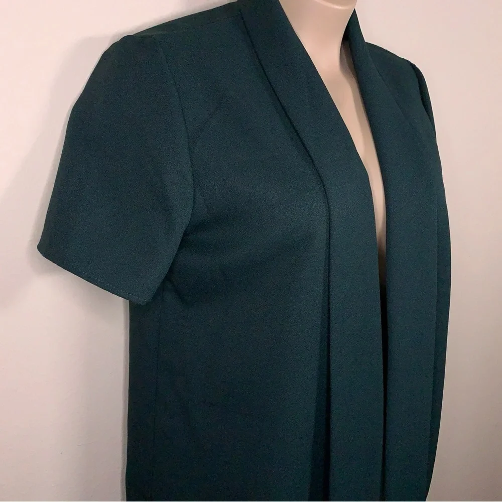 Vintage Petite 18 Jason Cody Deep Green Short Sleeve Shrug Blazer Top Open Front